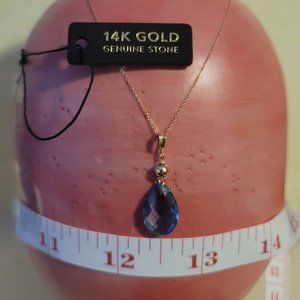 Blue Topaz 14K Yellow Gold (solid , NOT Plated) Necklace    NWT